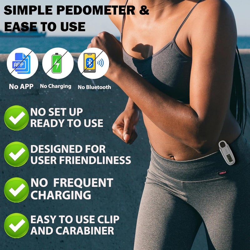 UTrak 3D Pedometer for Walking with Removable Clip and Carabiner Simple Step Counter for Walking Accurate Clip On Step Tracker for Men Women Kids - Image 2